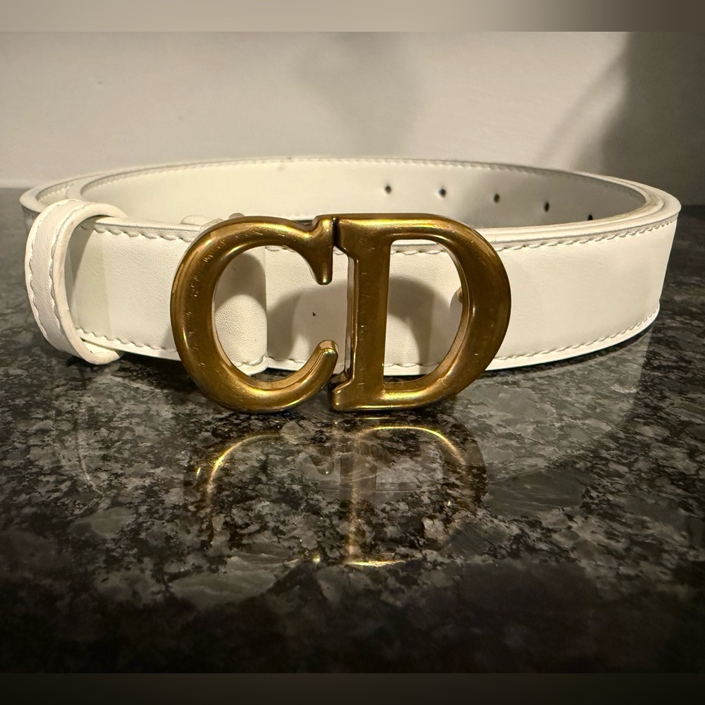 Dior Classic White Belt with Gold CD Buckle